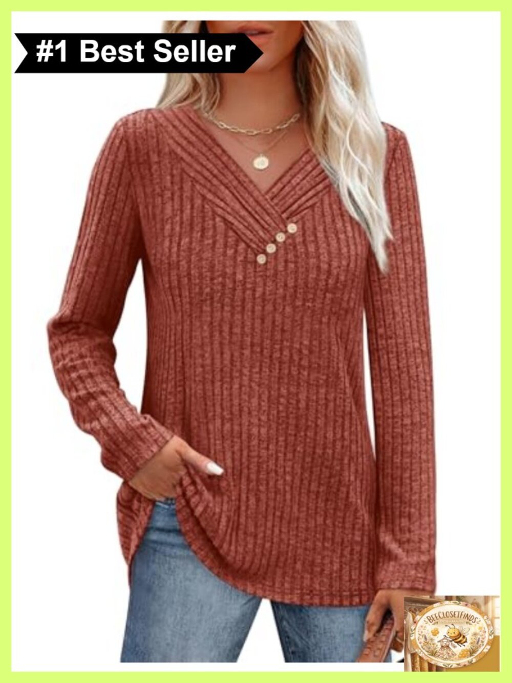 V Neck Button Sweater Loose Fit Long Sleeve Tunic Top Fall Winter